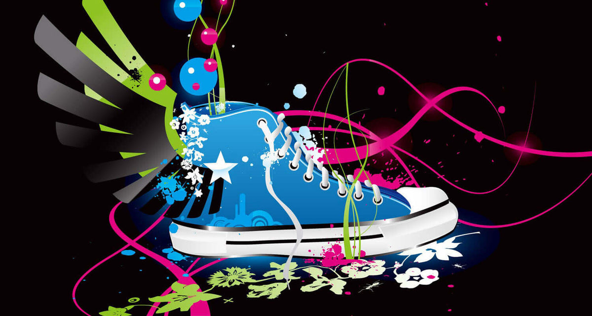 Crake’s high top white laced canvas shoes with custom prints