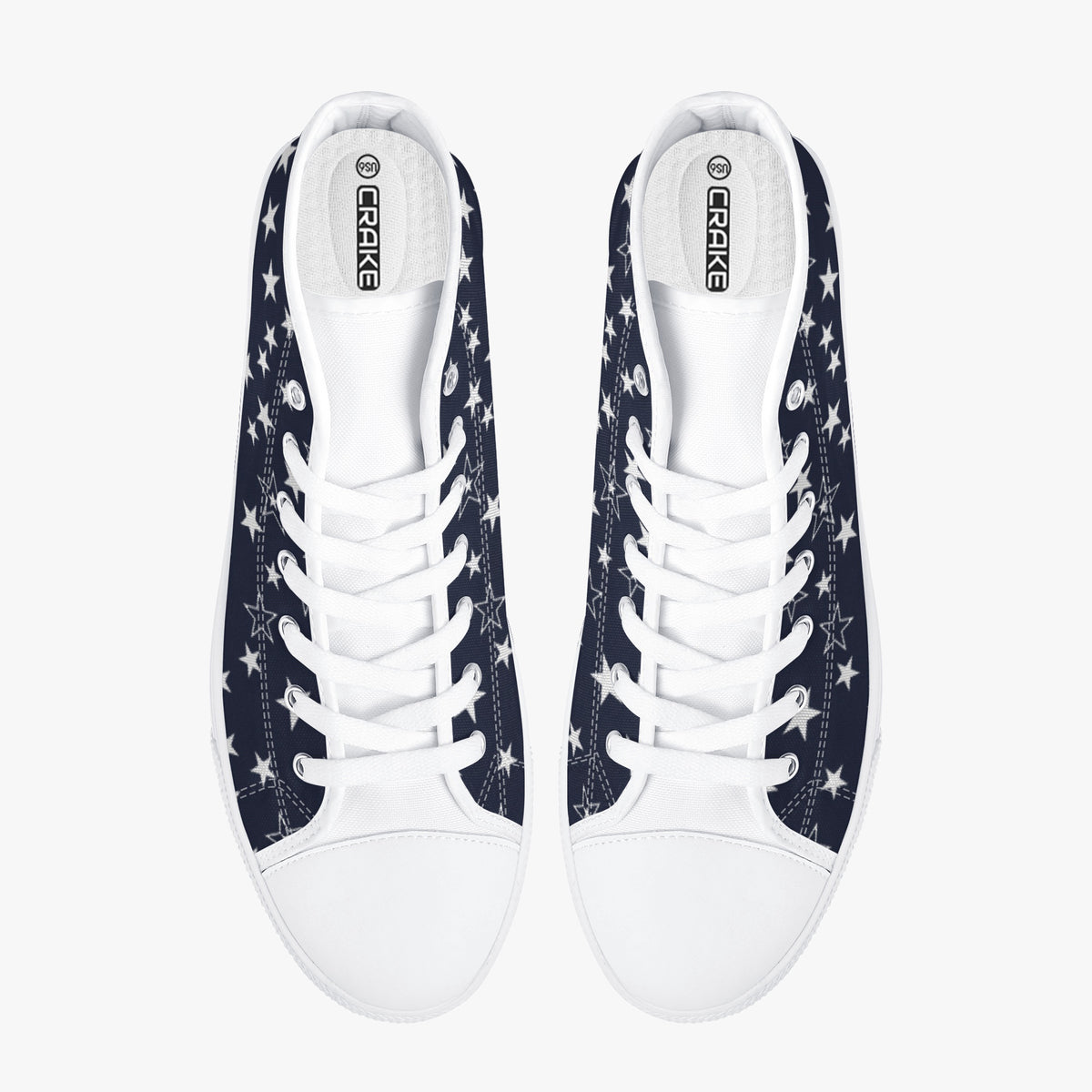 Crake High Top White Stars laced custom prints canvas shoes