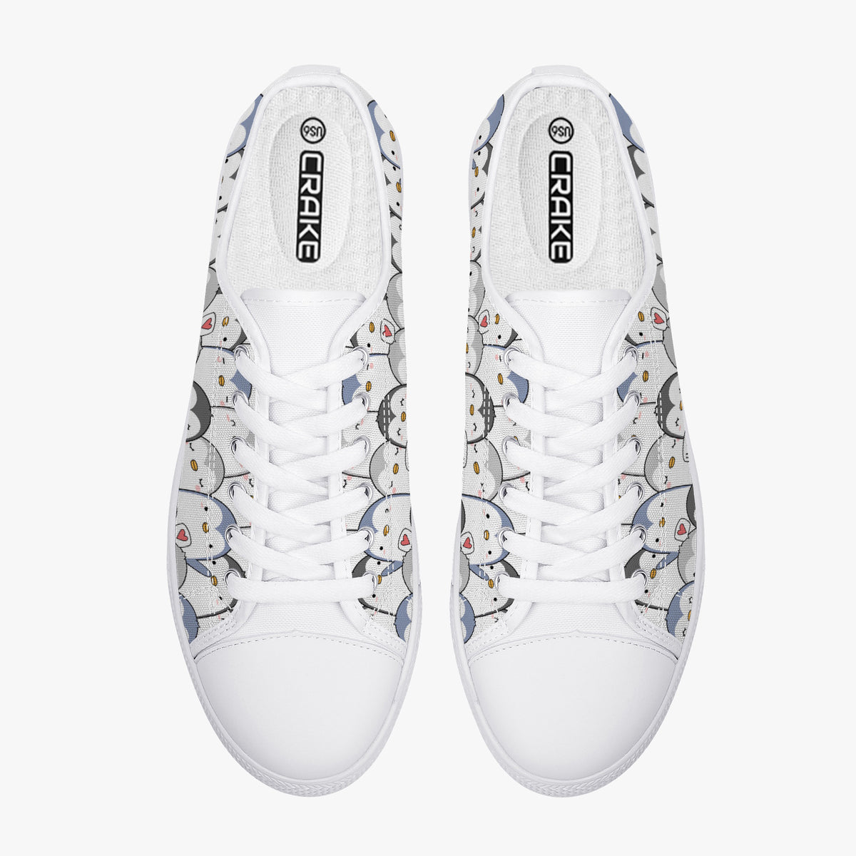 Crake Low Top Hello Penguins laced custom prints canvas shoes