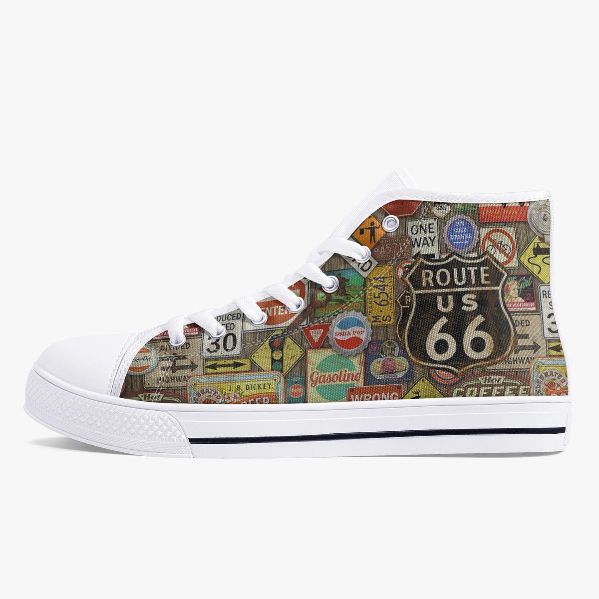 Crake High Top Route 66 laced custom prints canvas shoes