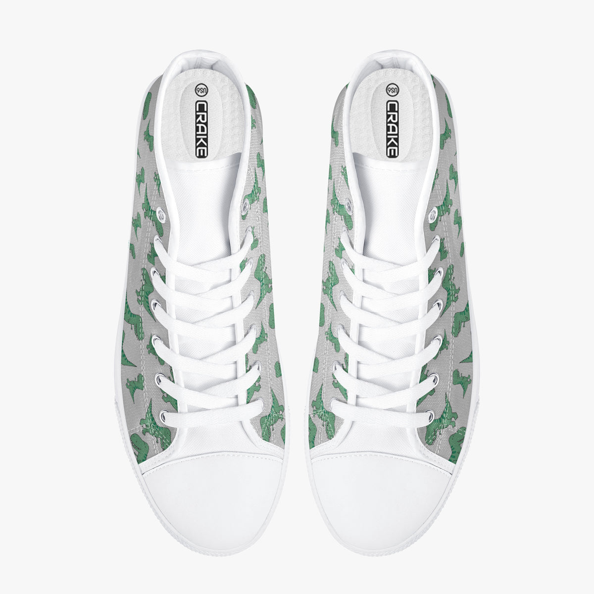 Crake High Top Green Dinosaurs laced custom prints canvas shoes