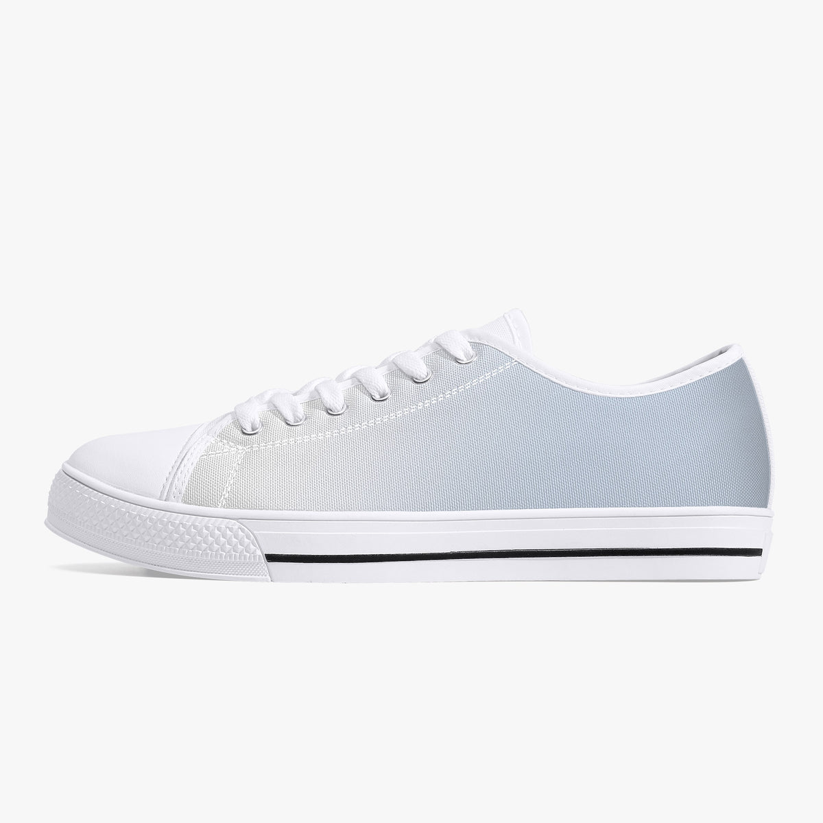 Crake Low Top Silver with white toe cap and sole, side view