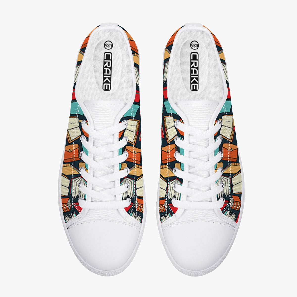 Crake Low top Books of wisdom laced custom prints canvas shoes