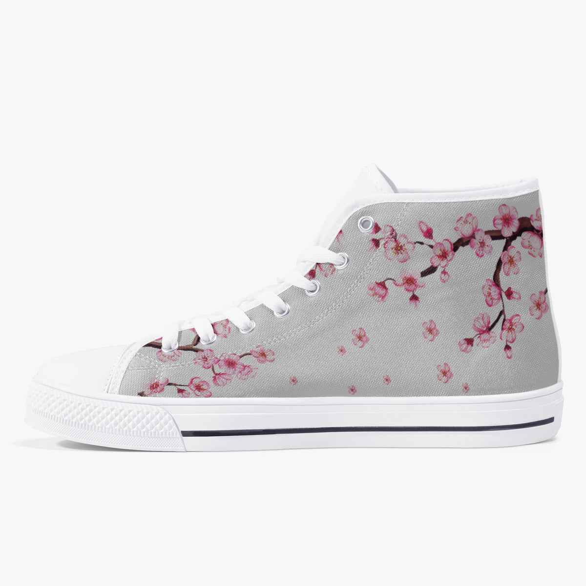 Crake High Top Sakura Tree Grey laced custom prints canvas shoes