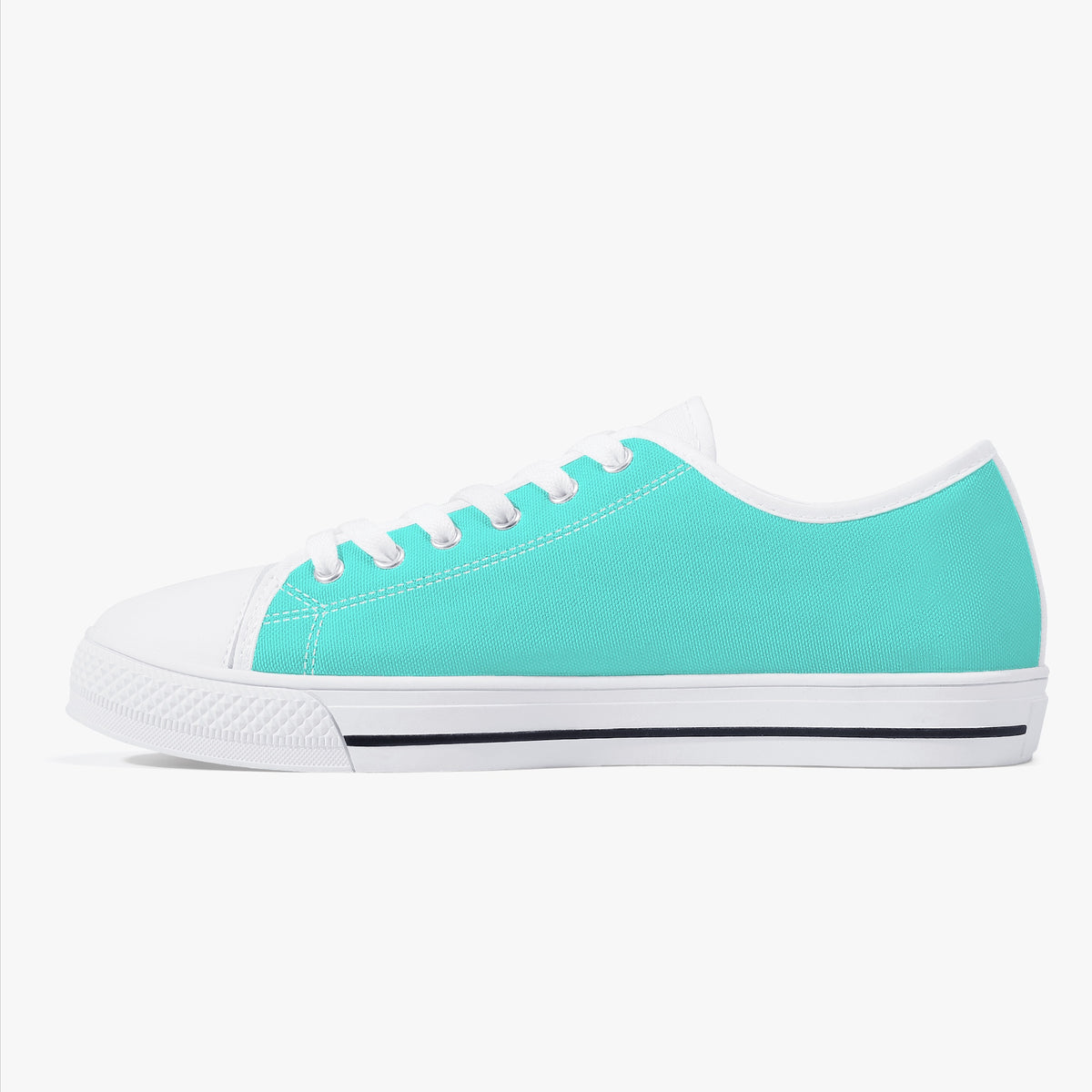 Crake Low Top Teal Sneaker with white toe cap and sole, side view