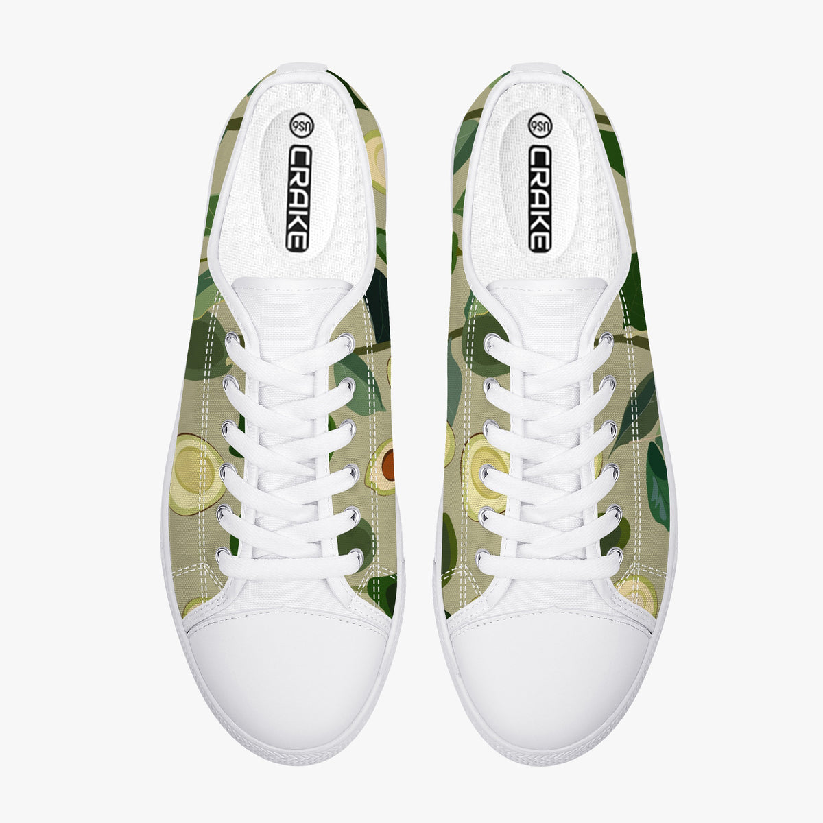 Crake Low Top Avocado laced custom prints canvas shoes