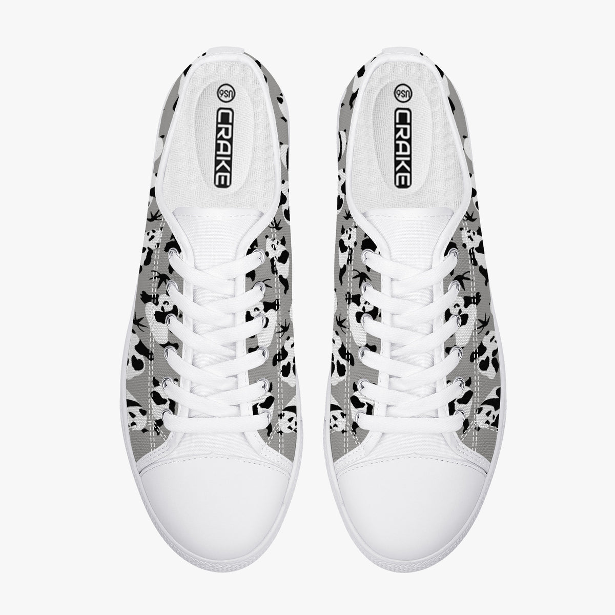 Crake Low Top Grey Panda laced custom prints canvas shoes