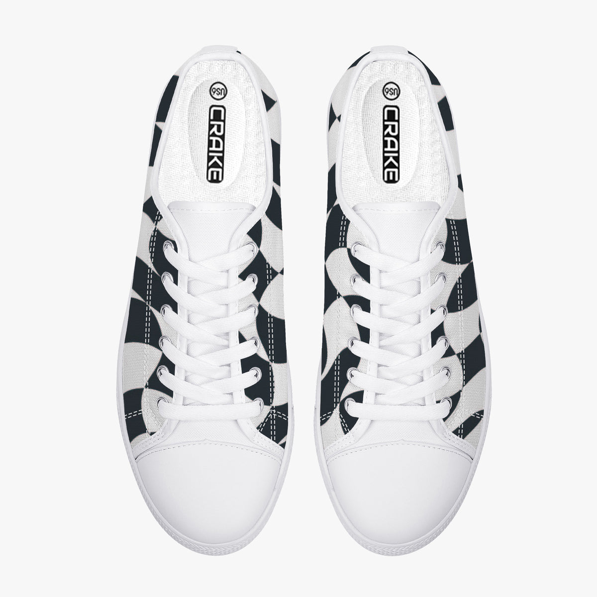 Crake Low Top Black and White laced custom prints canvas shoes