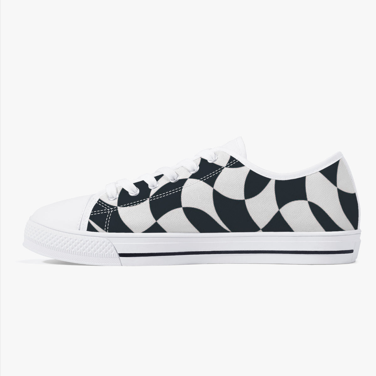 Crake Low Top Black and White laced custom prints canvas shoes