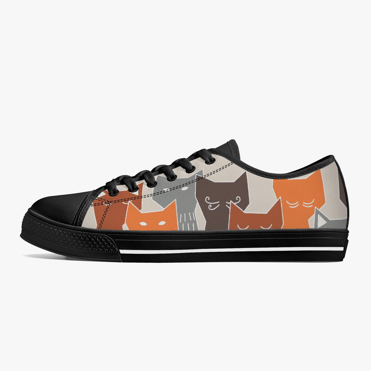 Crake Low Top Polygon Cats laced custom prints canvas shoes