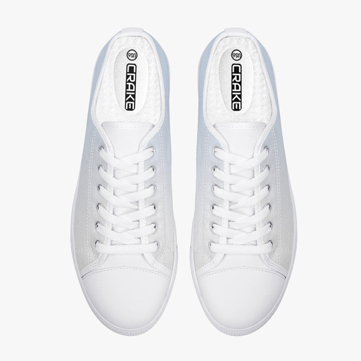 Top view of Crake Low Top Silver pair with white laces