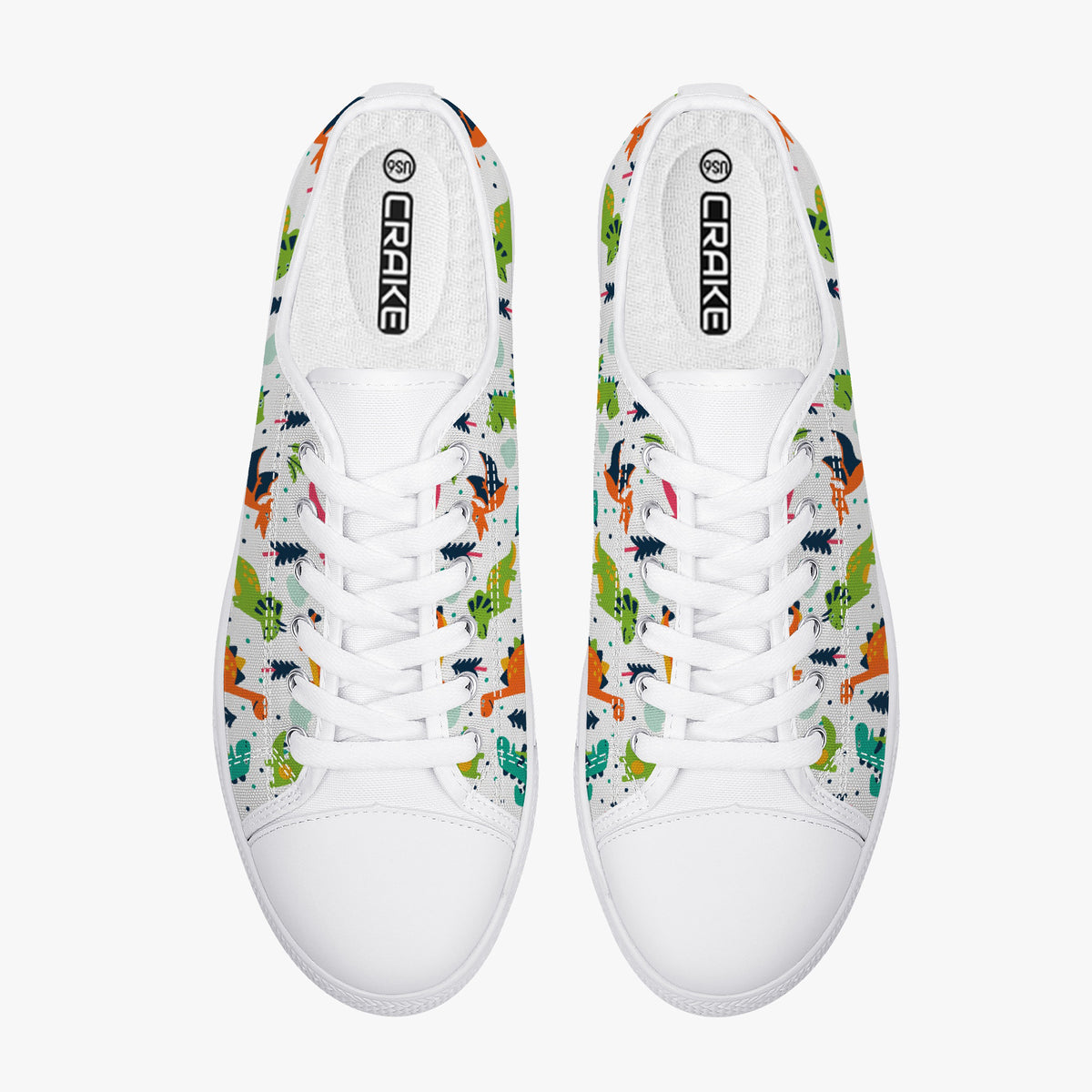 Crake Low Top Dinasaurs laced custom prints canvas shoes