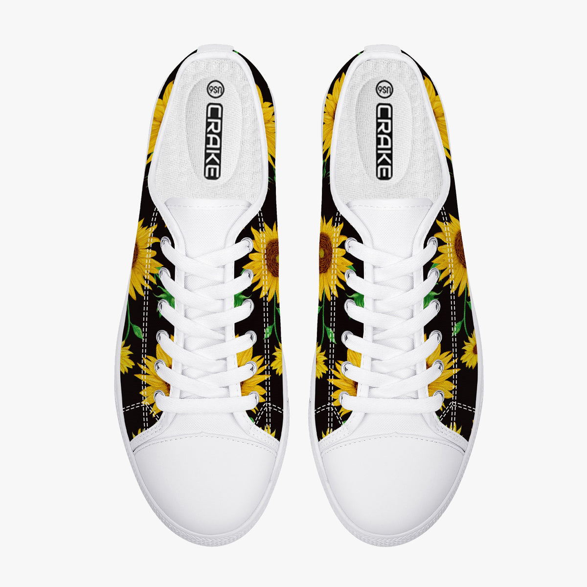 Crake Low Top Sunflowers laced custom prints canvas shoes