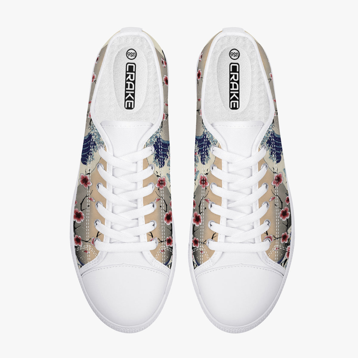 Crake Low Top Sakura Waves laced custom prints canvas shoes