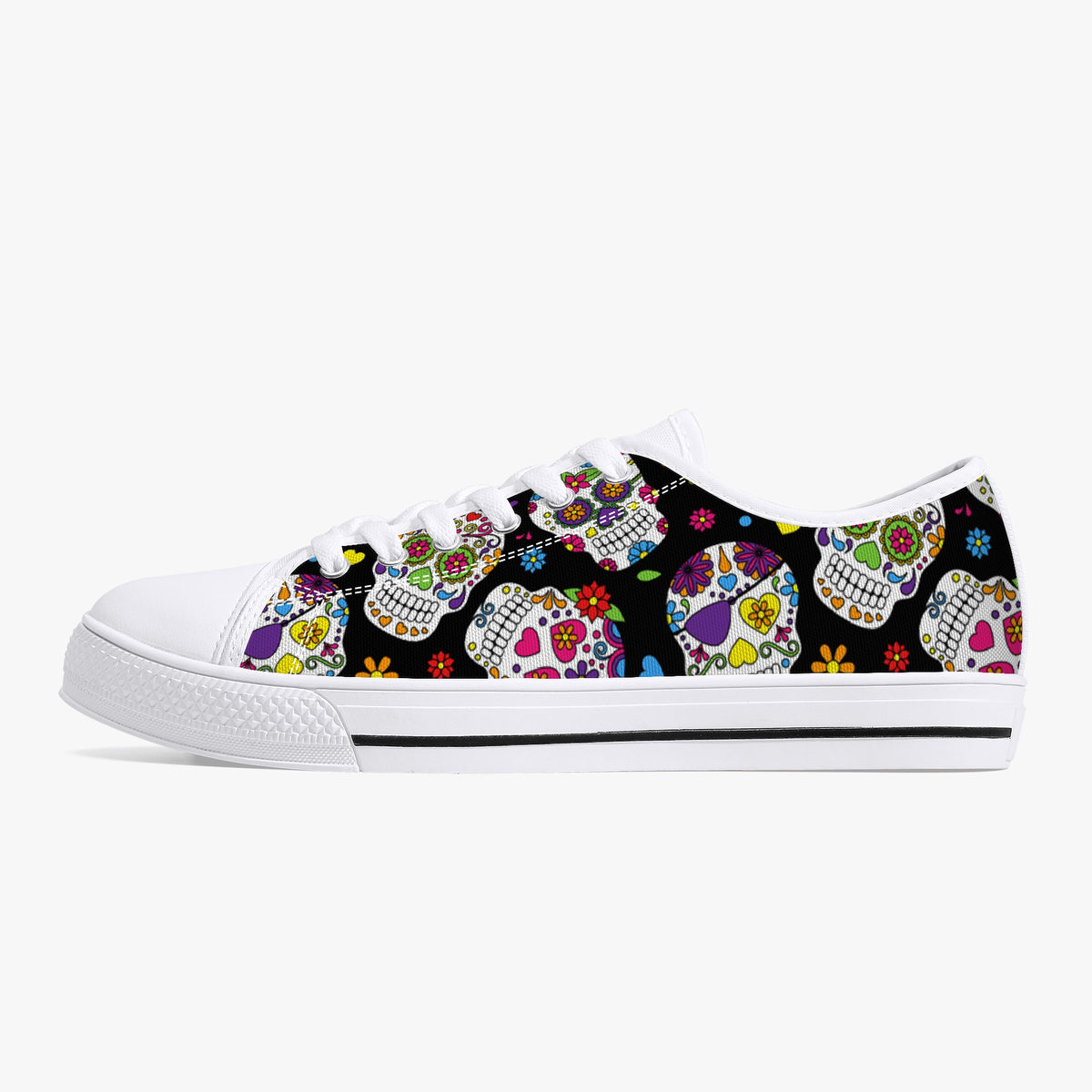 Crake Low Top Fancy Skulls laced custom prints canvas shoes