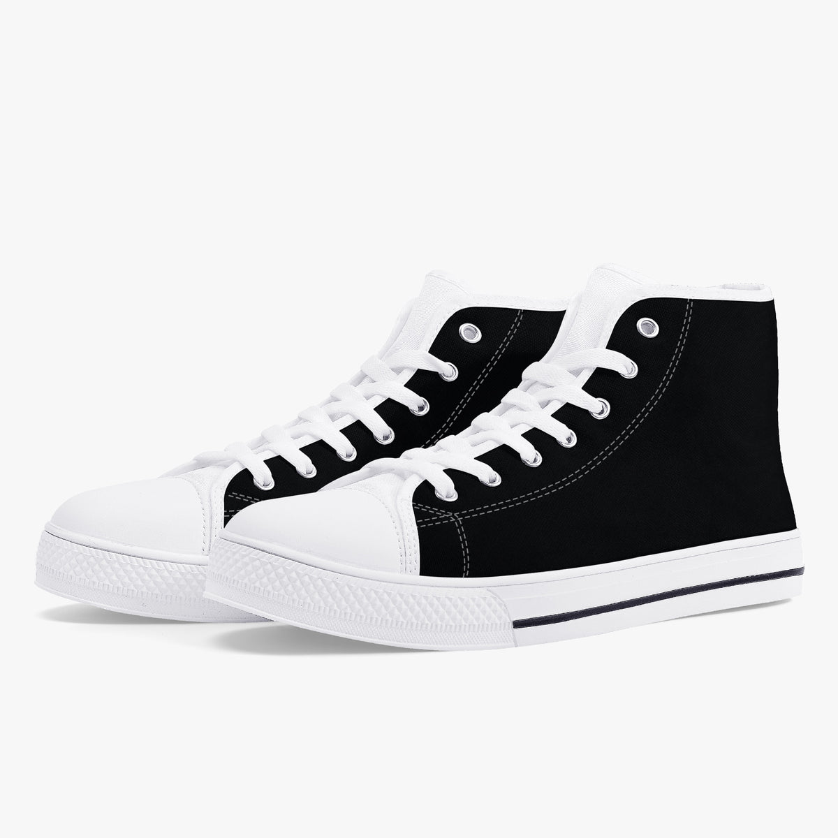 Crake High Top Black laced high top plain color canvas shoes