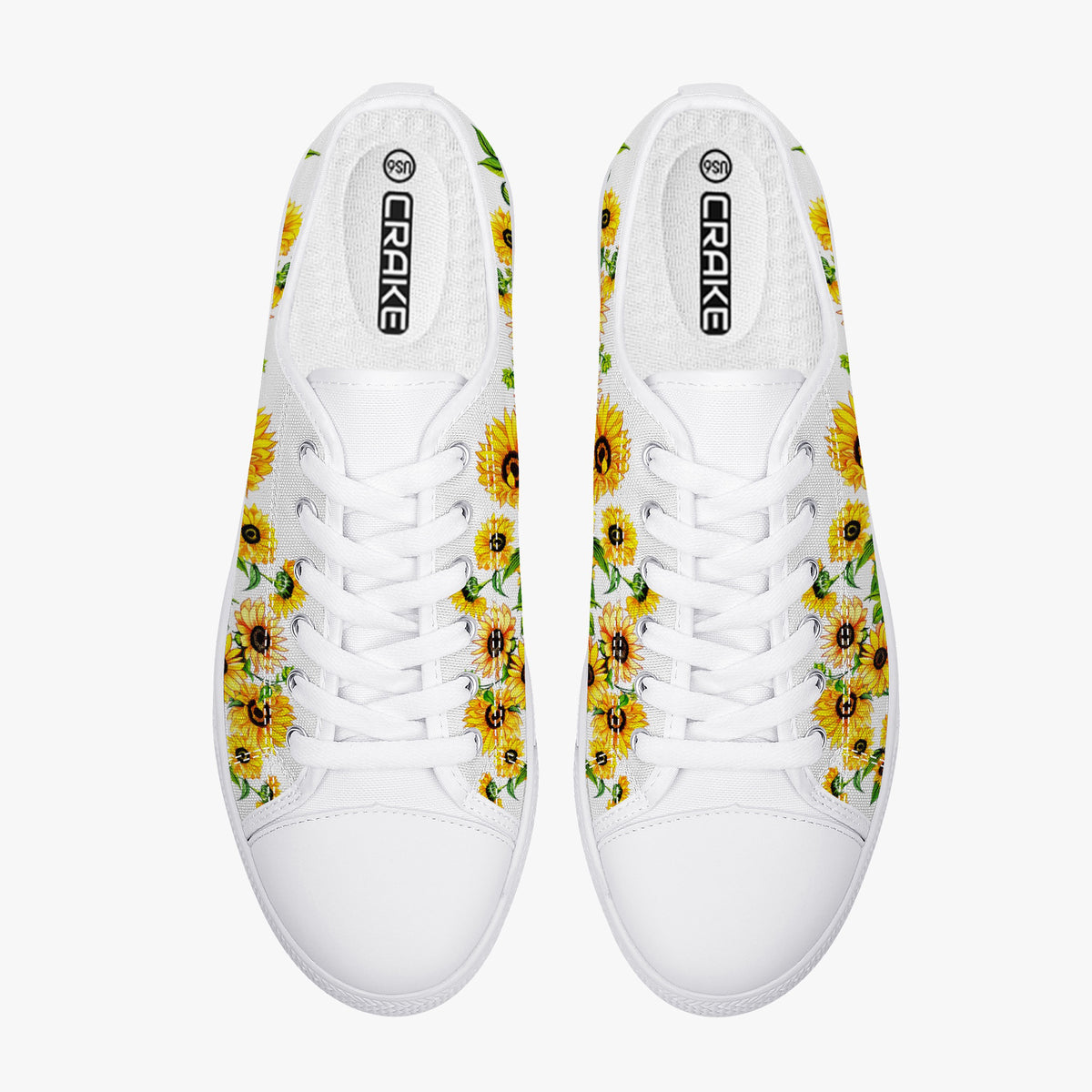 Crake Low Top Sunflowers 2 laced custom prints canvas shoes