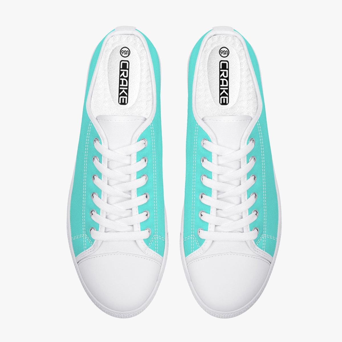 Top view of Crake Low Top Teal Sneaker pair with white laces