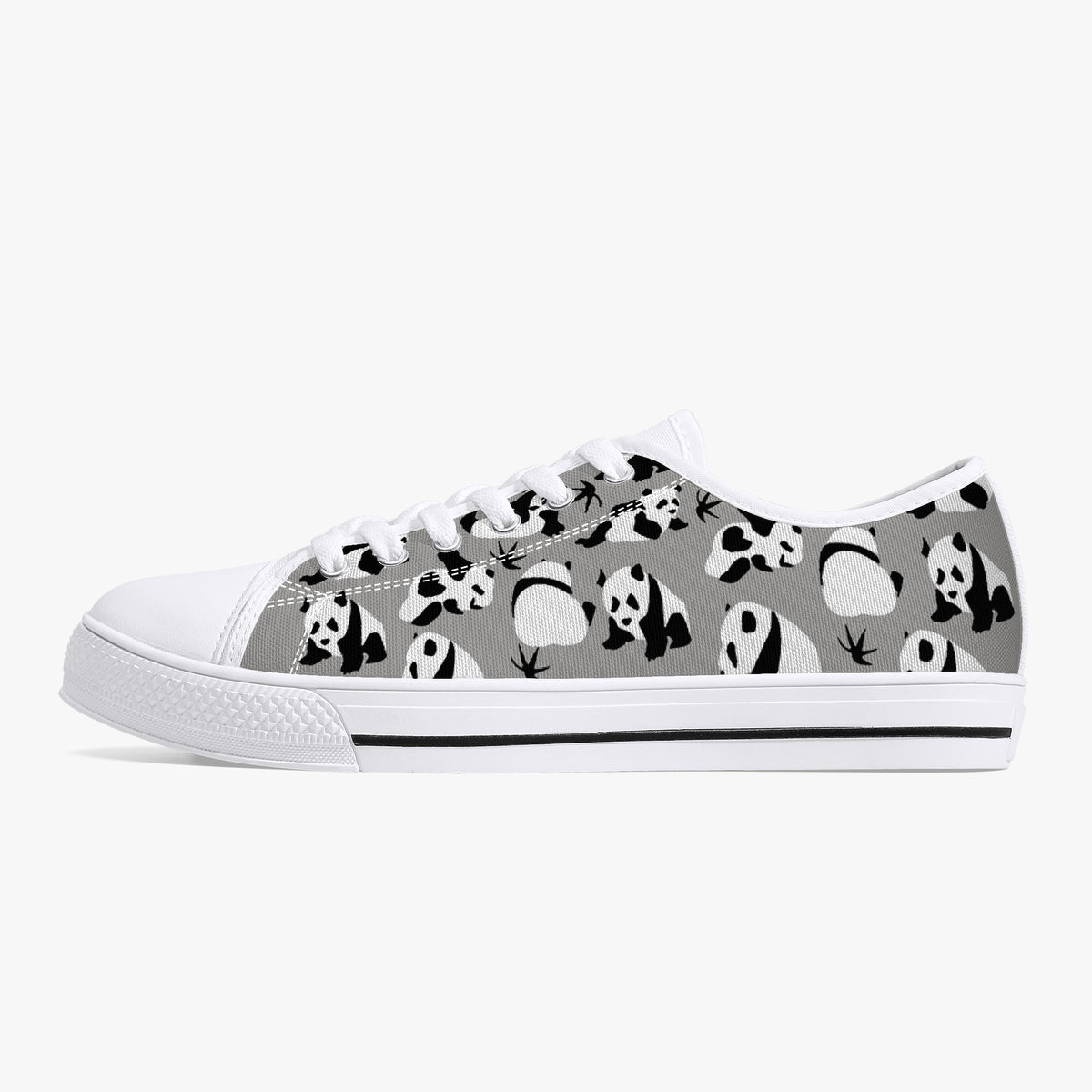 Crake Low Top Grey Panda laced custom prints canvas shoes