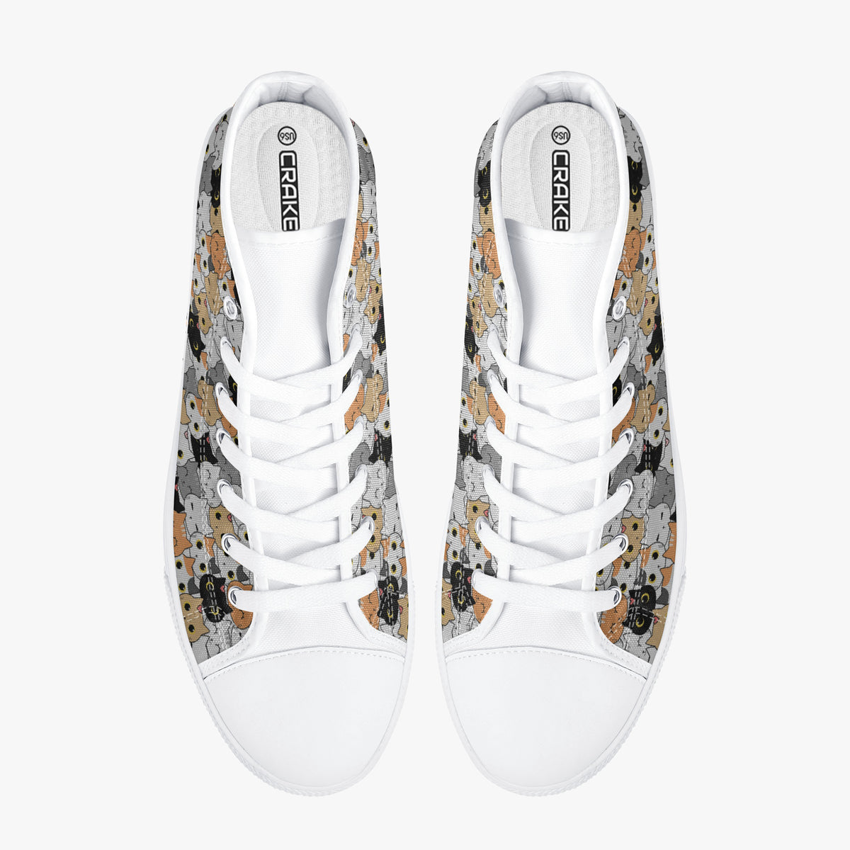 Crake High Top Cats laced custom prints canvas shoes
