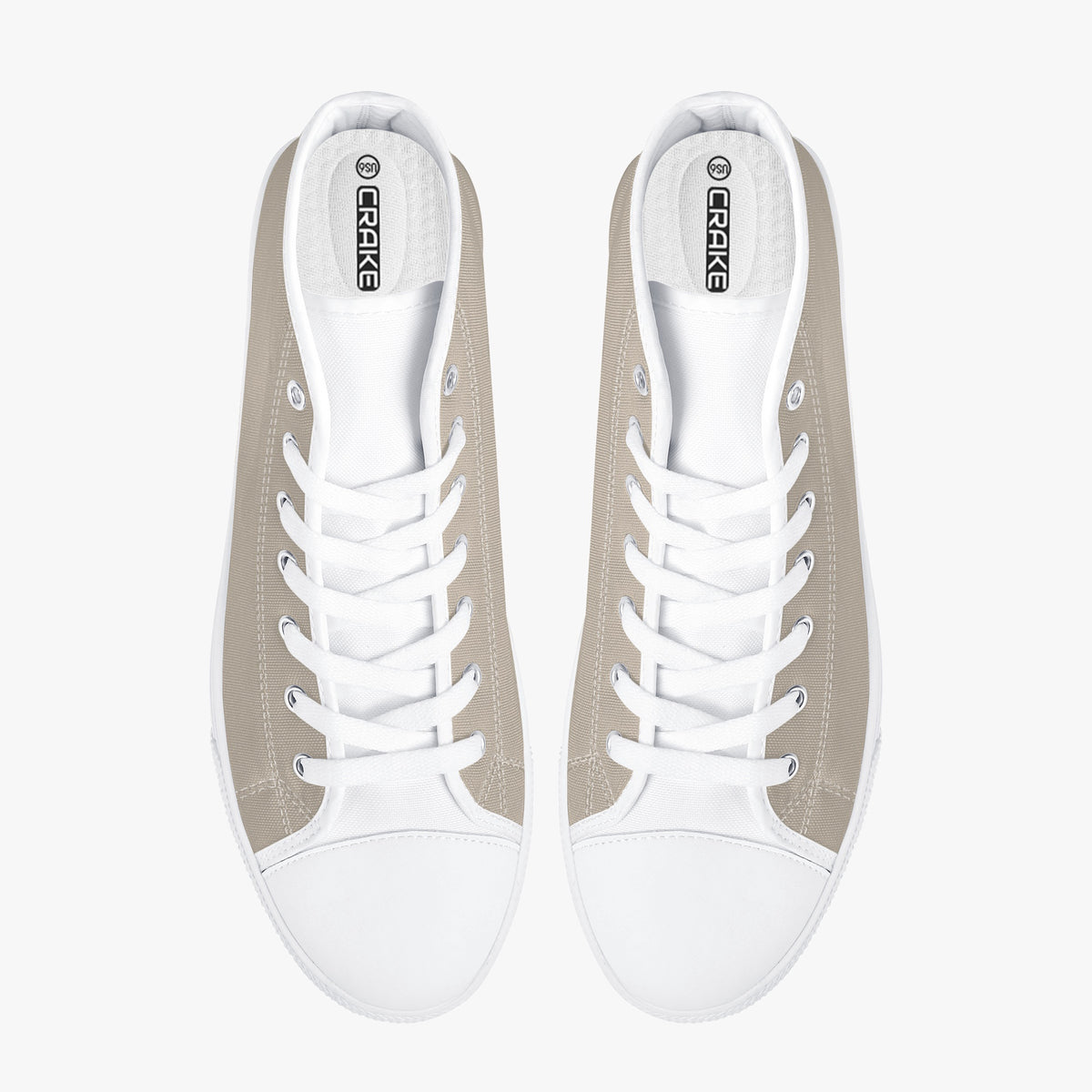 Top view of Crake High Top Mushroom Grey Sneaker pair with white laces