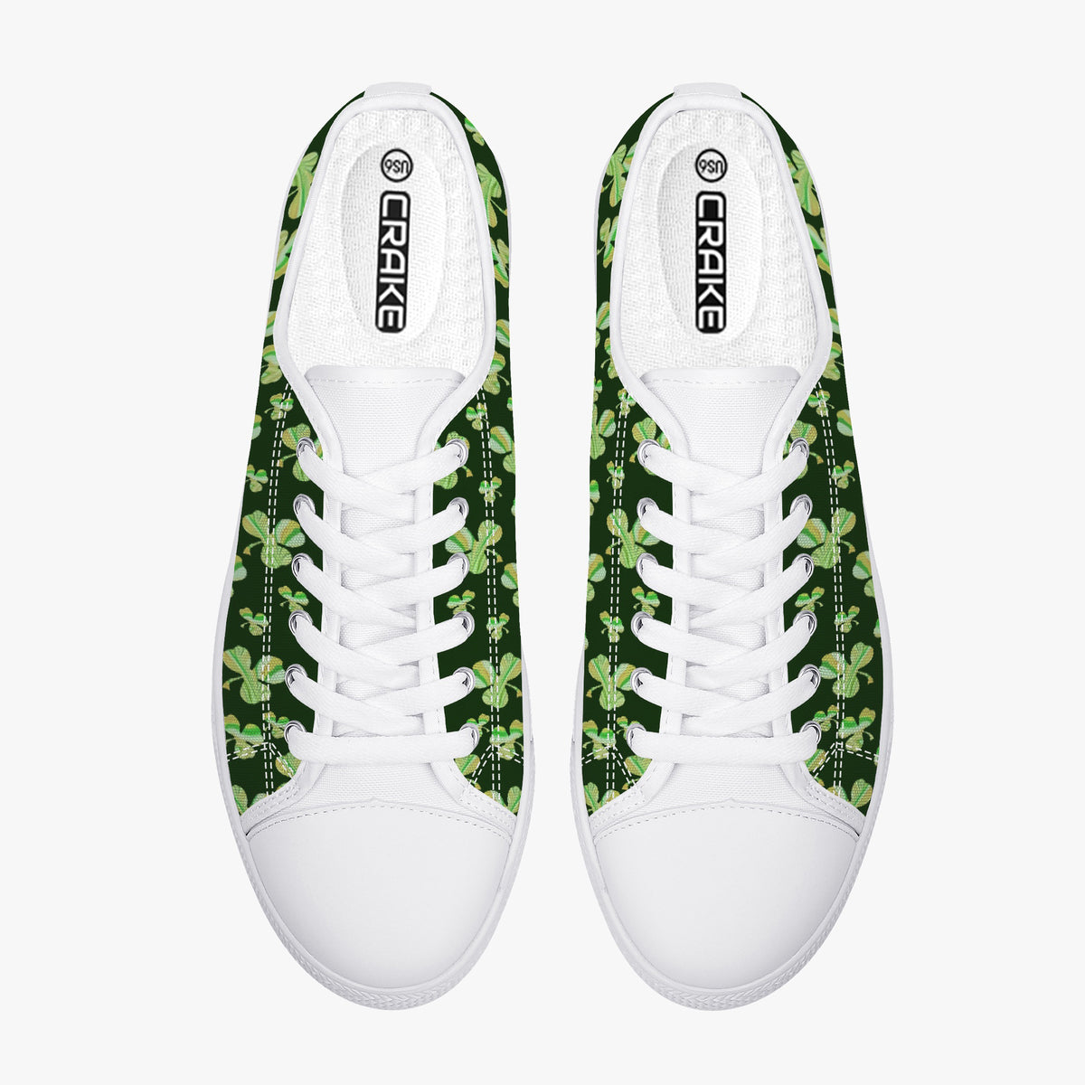Crake Low Top 4 leaf clovers 2 laced custom prints canvas shoes