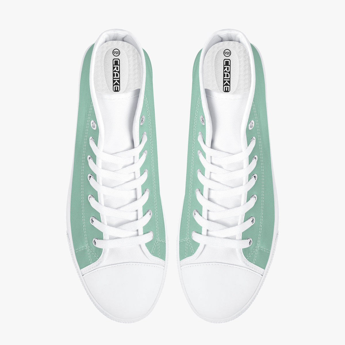 Top view of Crake High Top Mint Sneaker pair with white laces