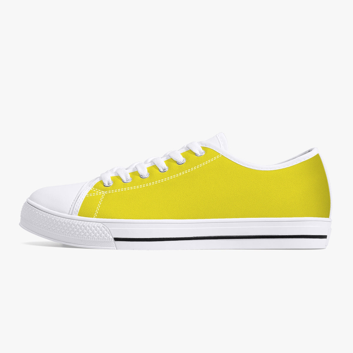 Crake Low Top Yellow Sneaker with white toe cap and sole, side view