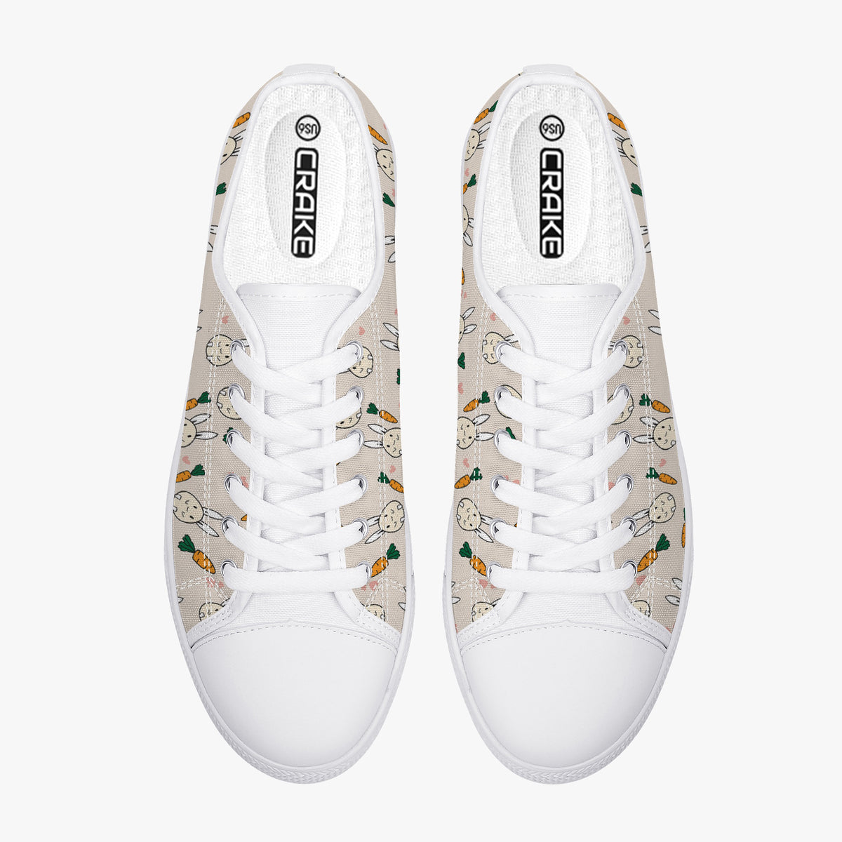 Crake Low Top Rabbits and Carrots laced custom prints canvas shoes