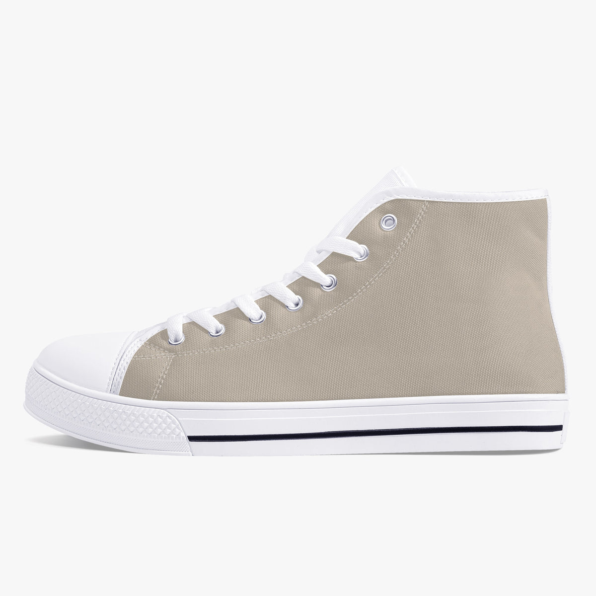 Crake High Top Mushroom Grey Sneaker with white toe cap and sole, side view