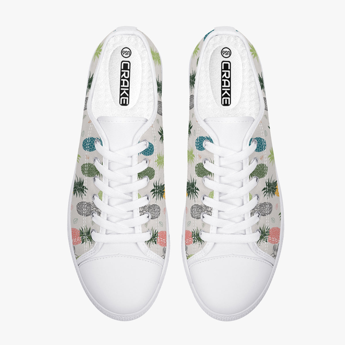 Crake Low Top Fancy Pineapples laced custom prints canvas shoes