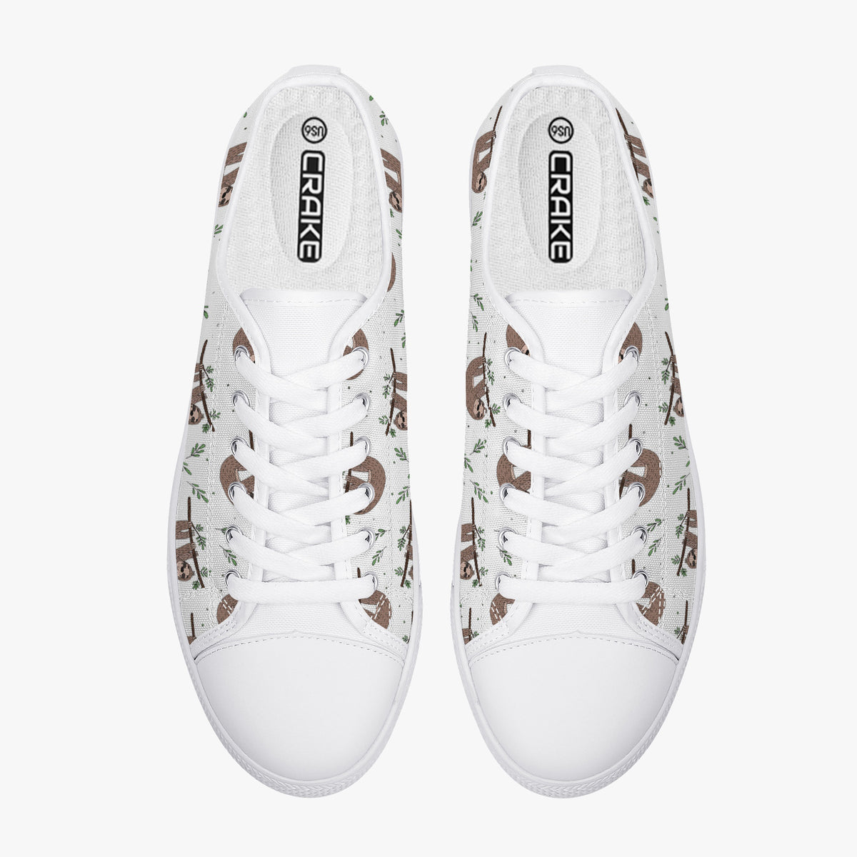 Crake Low Top Hanging Sloths laced custom prints canvas shoes