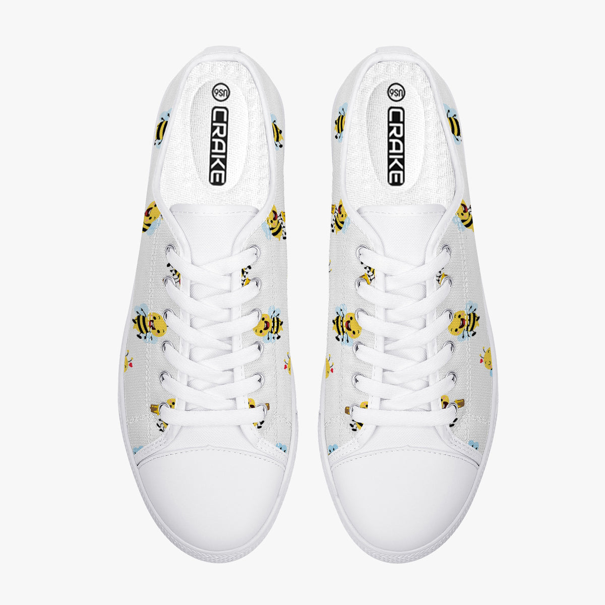 Crake Low Top Cute Bees laced custom prints canvas shoes