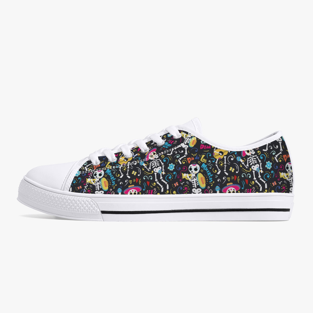 Crake Low Top Fancy Skeletons laced custom prints canvas shoes
