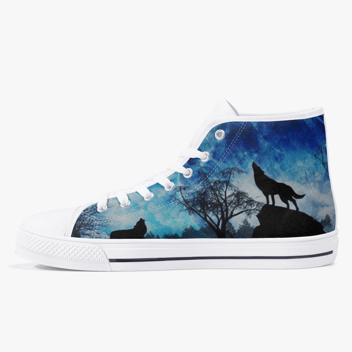 Crake High Top Night Wolves laced custom prints canvas shoes
