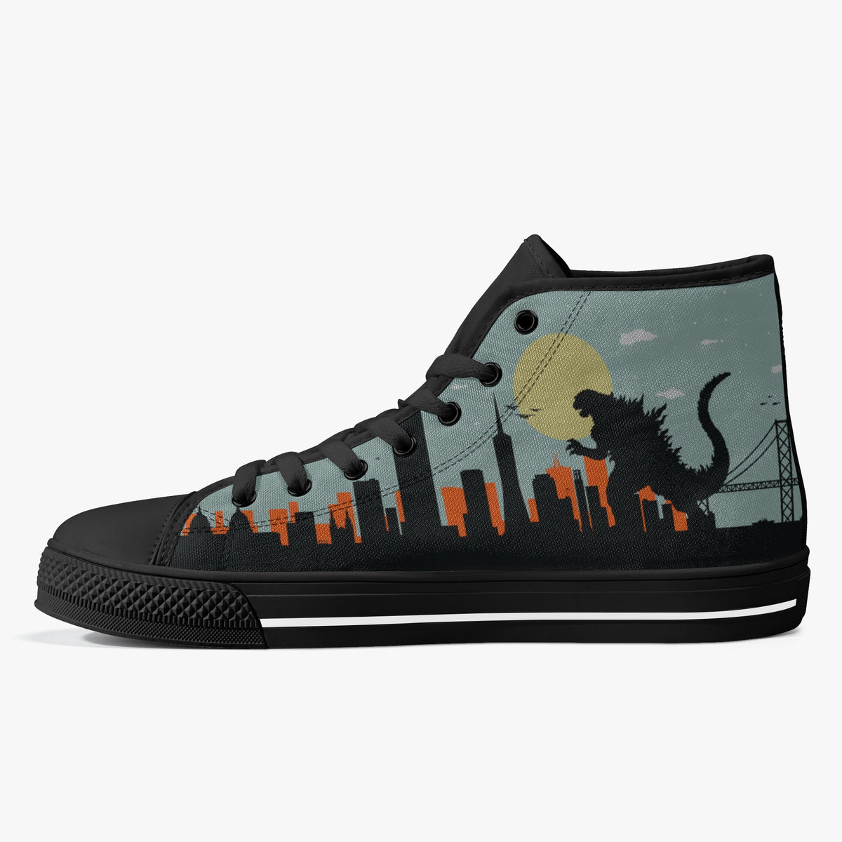 Crake High Top Godzilla laced custom prints canvas shoes