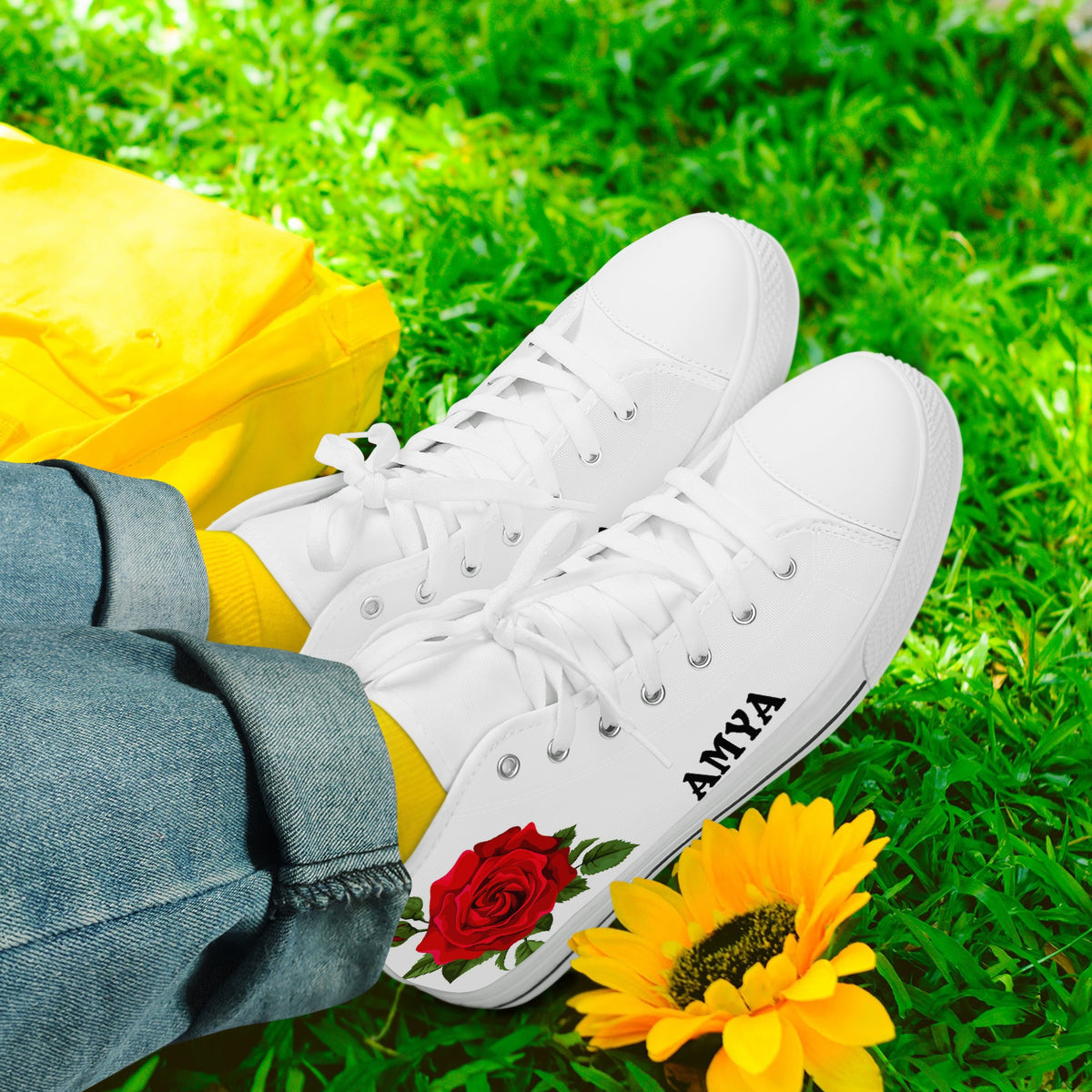 Crake High Top Amya Rose laced custom prints canvas shoes