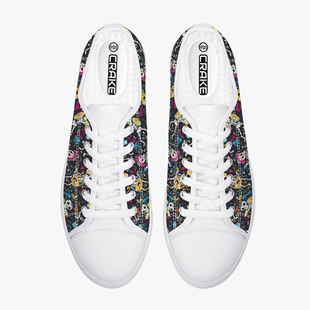 Crake Low Top Fancy Skeletons laced custom prints canvas shoes