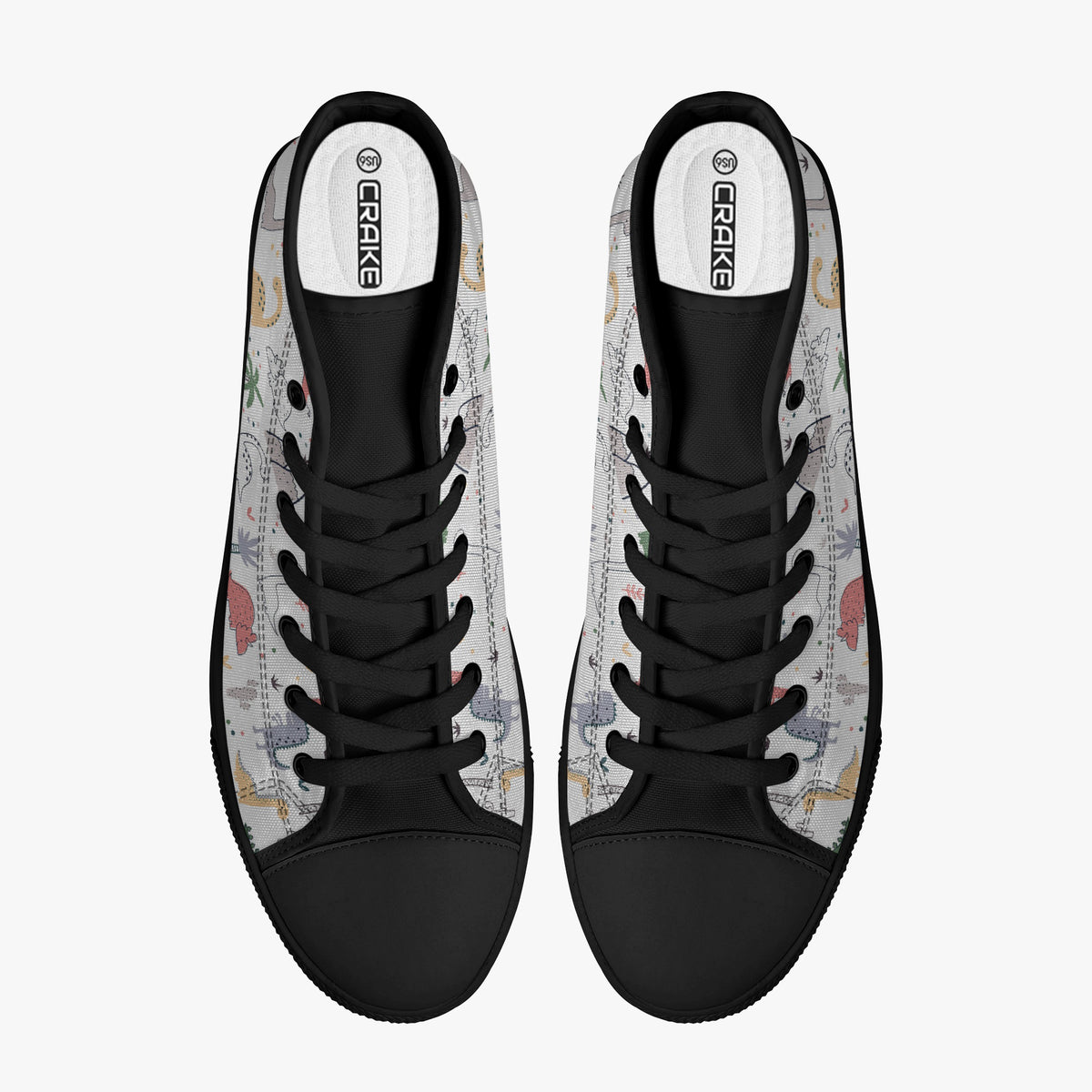 Crake High Top Dinosaurs laced custom prints canvas shoes
