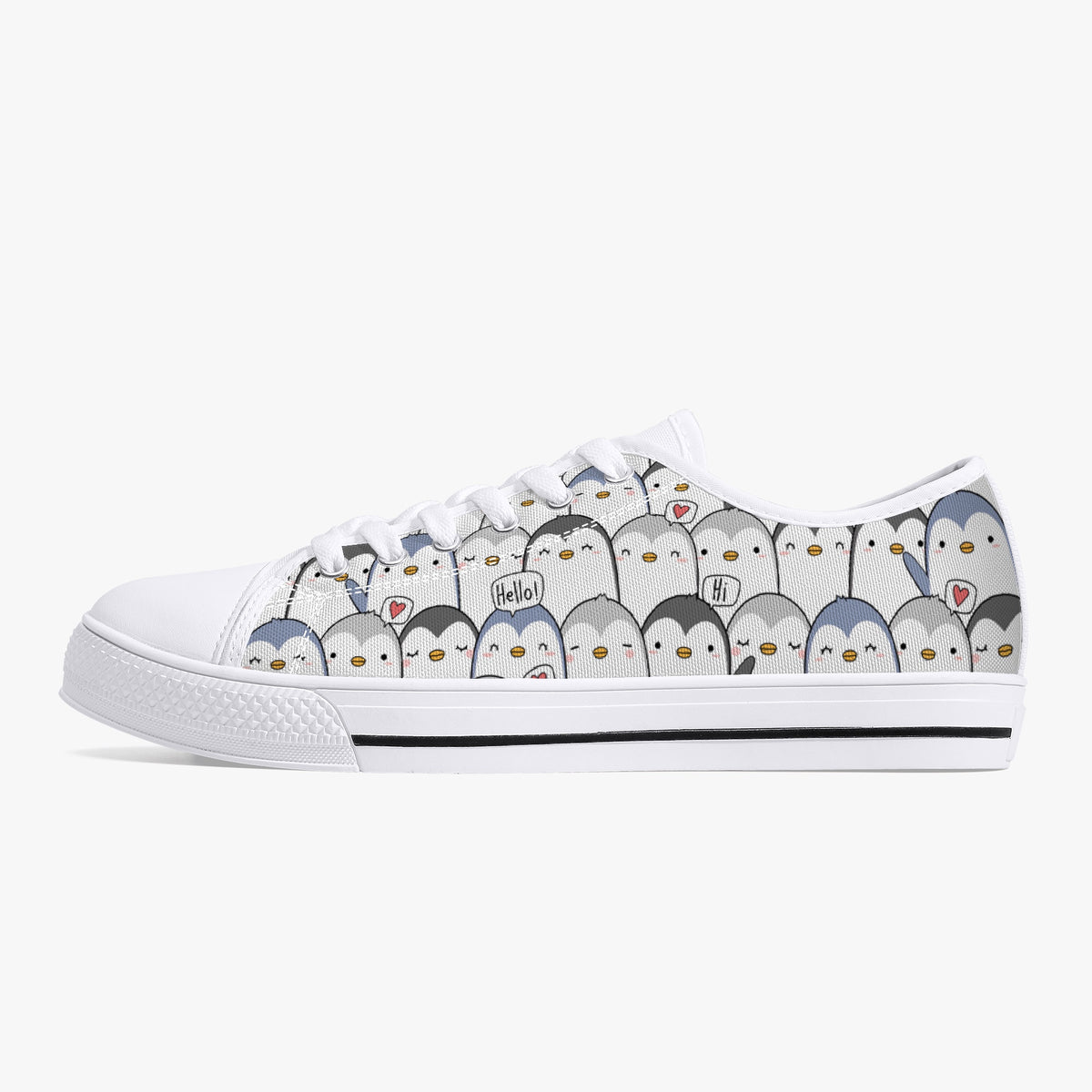 Crake Low Top Hello Penguins laced custom prints canvas shoes