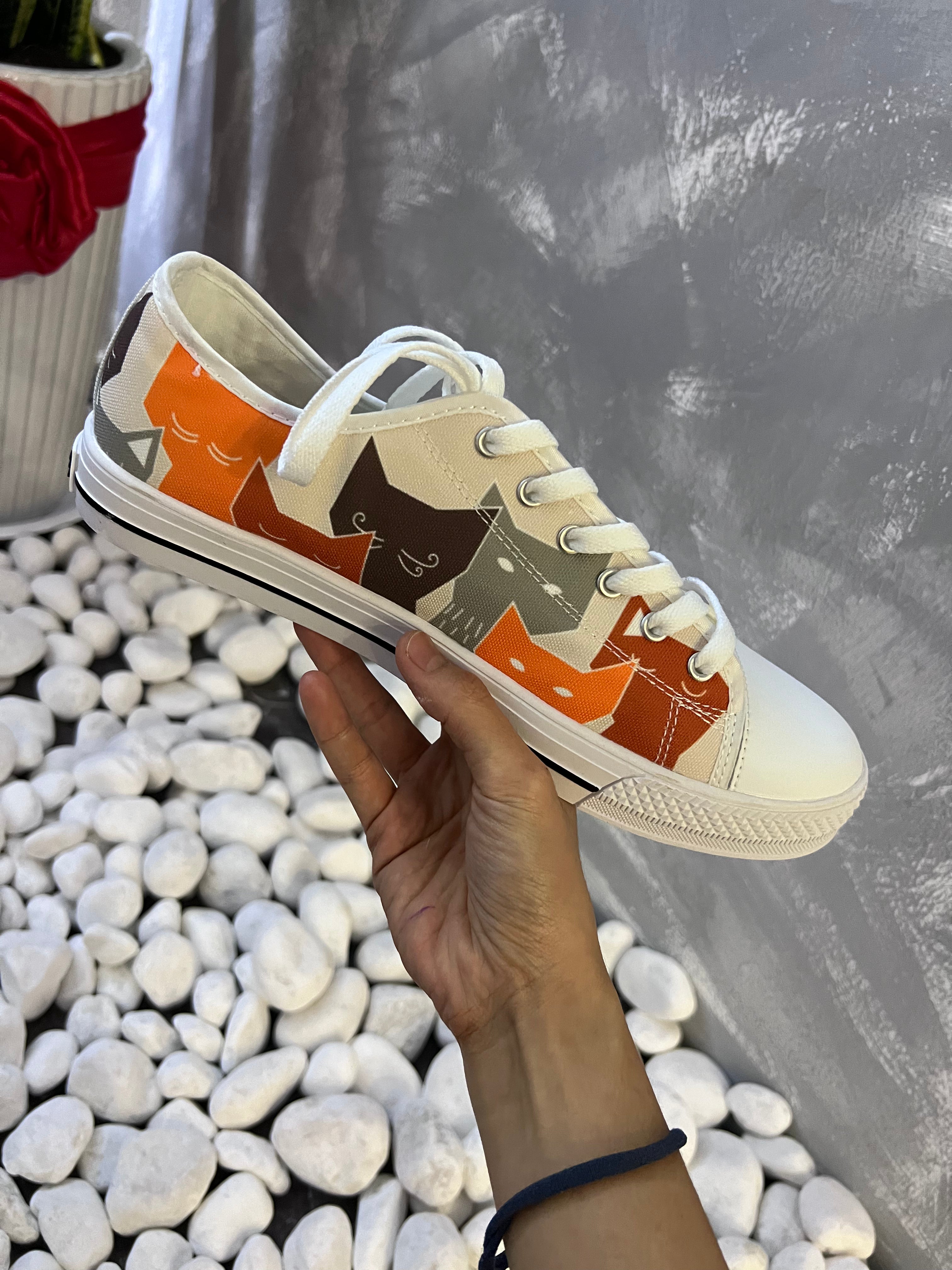 Crake Low Top Polygon Cats laced custom prints canvas shoes