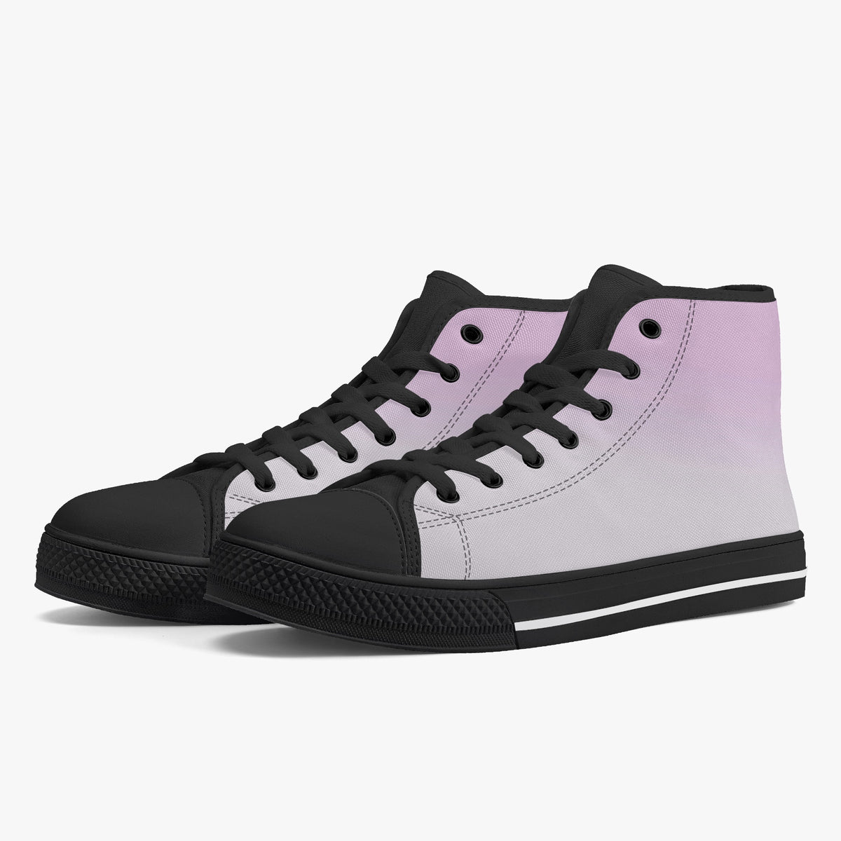 Angled view of Crake High Top Light Purple Sneaker pair with black laces