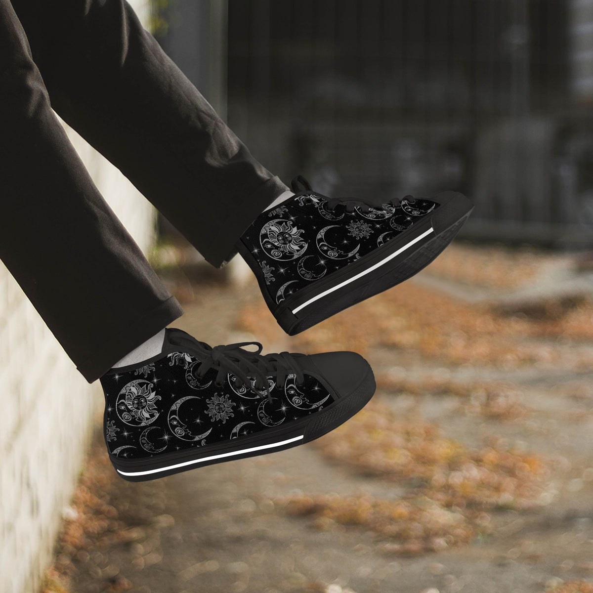 Crake High Top Sun and Moon laced custom prints canvas shoes