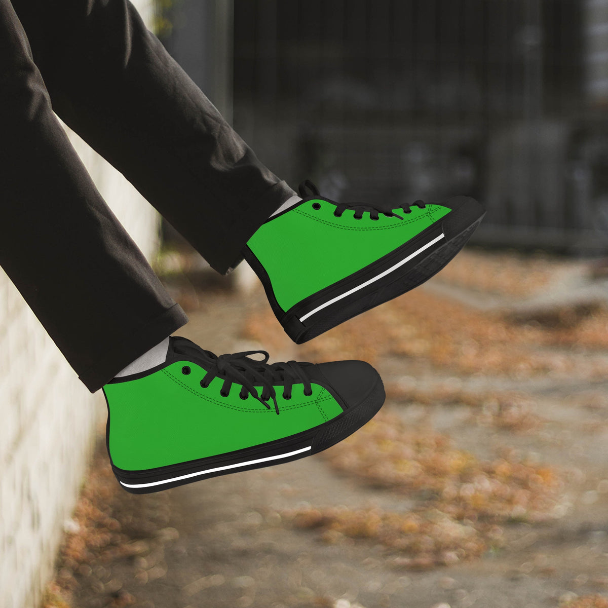 Crake High Top Green laced high top plain color canvas shoes