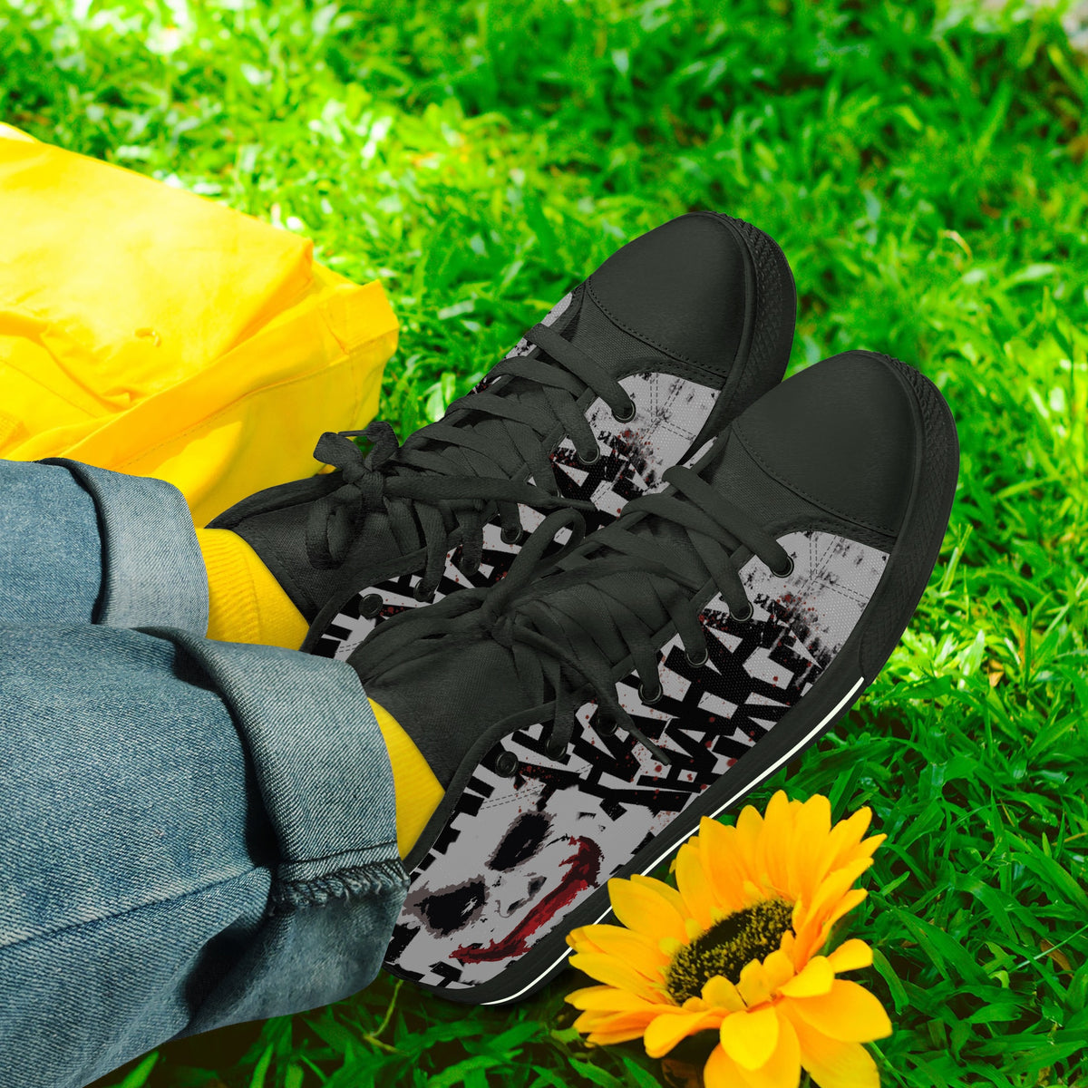 Crake High Top The Clown laced custom prints canvas shoes