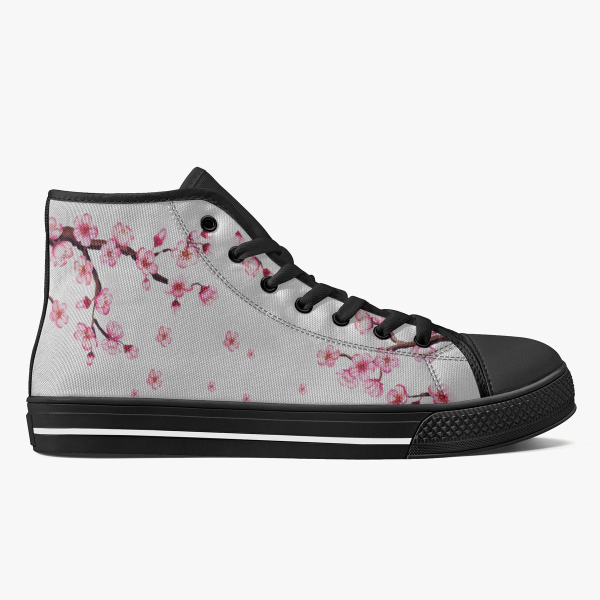 Crake High Top Sakura Tree Grey laced custom prints canvas shoes