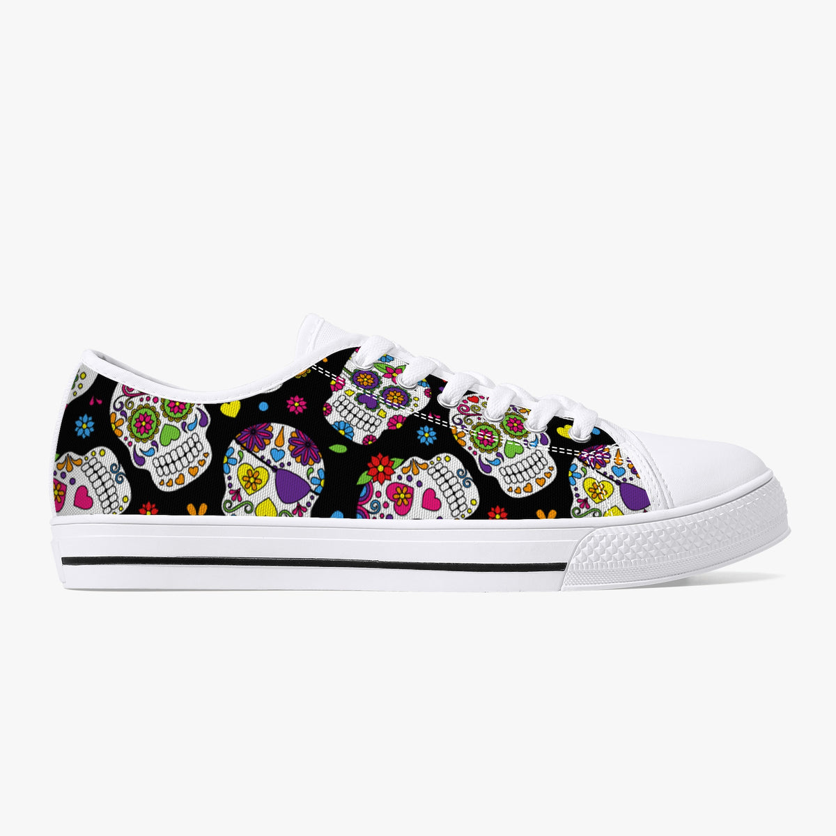 Crake Low Top Fancy Skulls laced custom prints canvas shoes