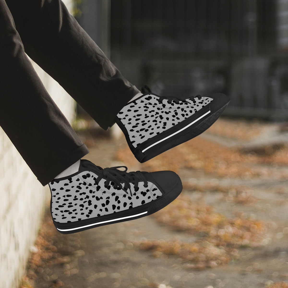Crake High Top Black Spotted laced custom prints canvas shoes