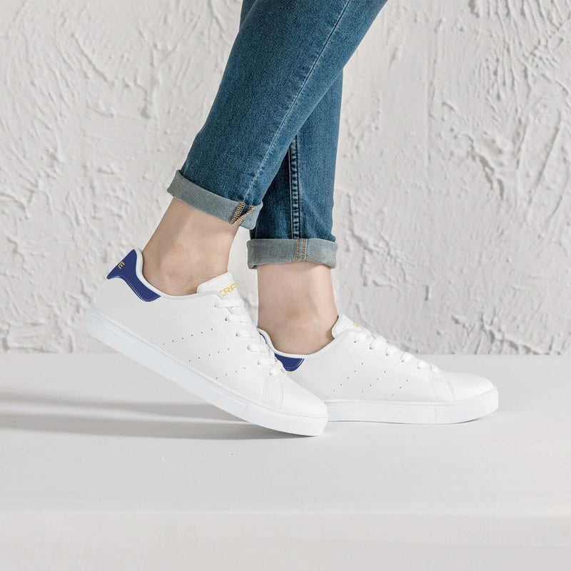 Crake Frida - Navy laced minimalist unisex white sneakers at RM MYR289