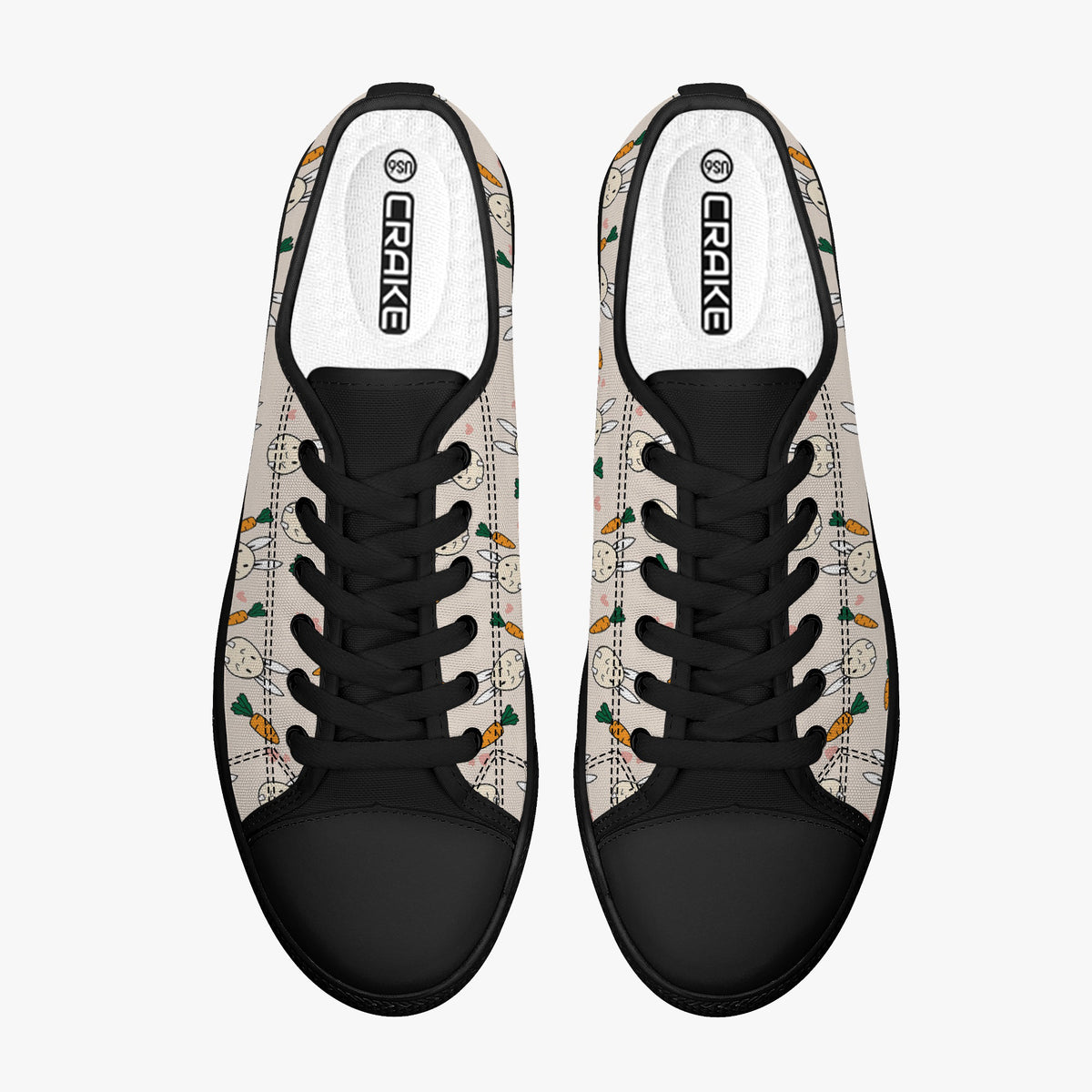 Crake Low Top Rabbits and Carrots laced custom prints canvas shoes